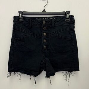 American Eagle Outfitters Black High-Rise Button-Front Jean Shorts